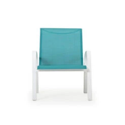 Madeira Outdoor Sling Club Chair In Textured White With Dupione Lagoon Sling