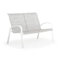 Madeira Outdoor Sling Loveseat In Textured White With Caribbean Cane Sling