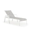 Madeira Outdoor Sling Chaise Lounge In Textured White With Caribbean Cane Sling