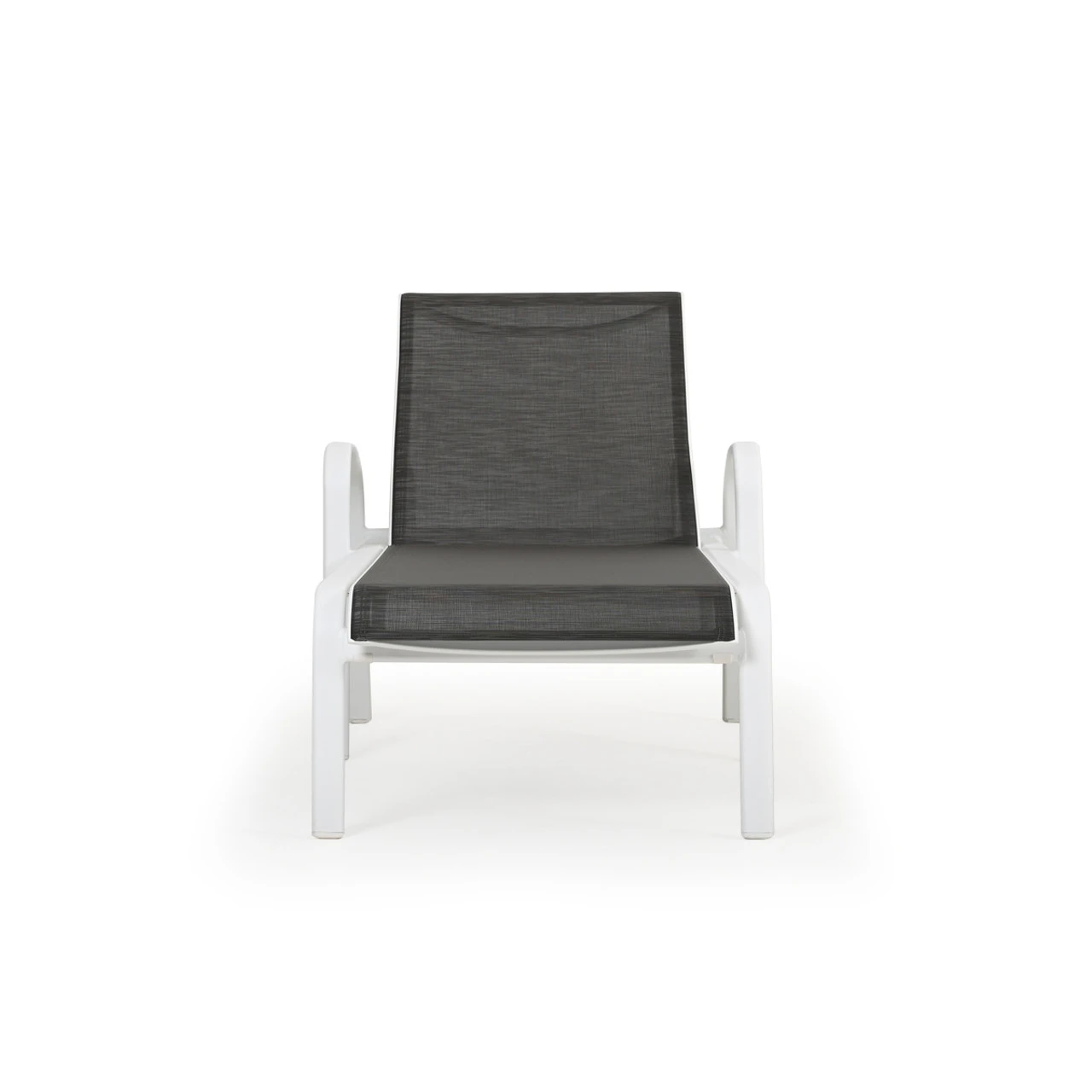 Madeira Outdoor Sling Chaise Lounge In Textured White With Dupione Smoke Sling - Image 6