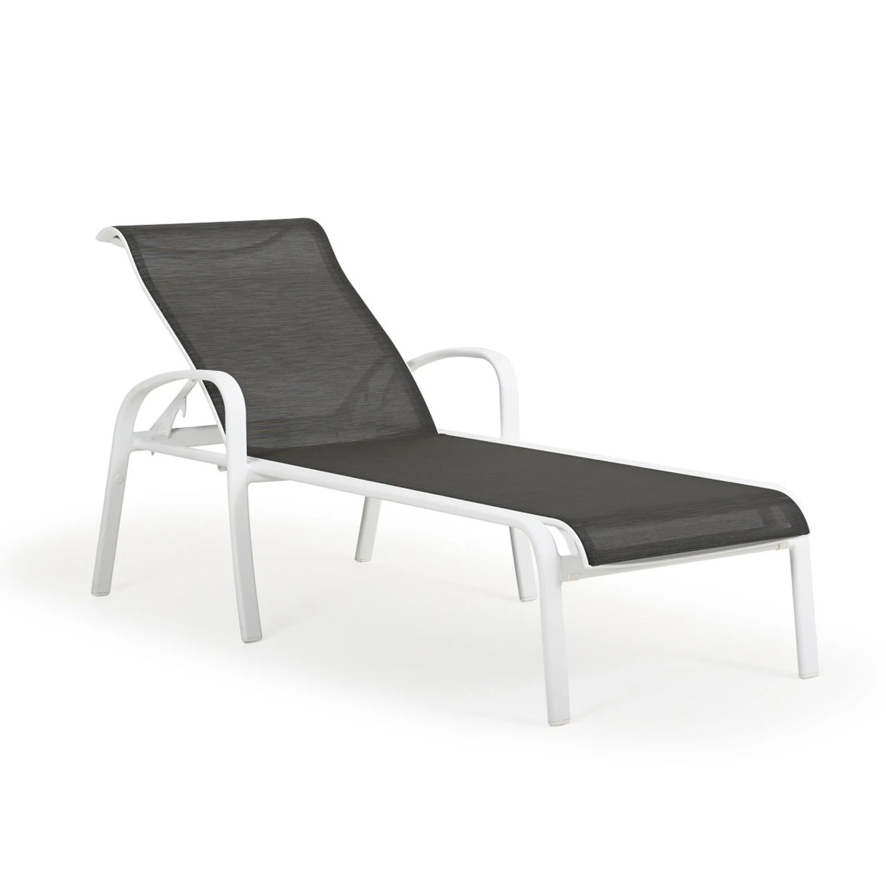 Madeira Outdoor Sling Chaise Lounge In Textured White With Dupione Smoke Sling