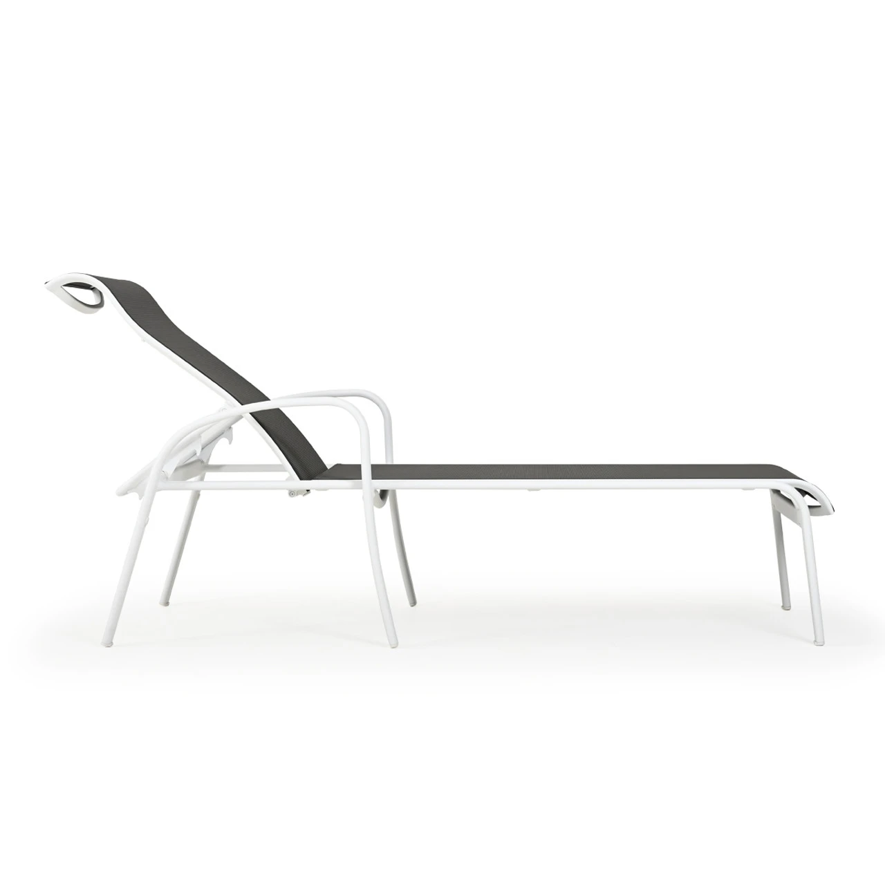 Madeira Outdoor Sling Chaise Lounge In Textured White With Dupione Smoke Sling - Image 3