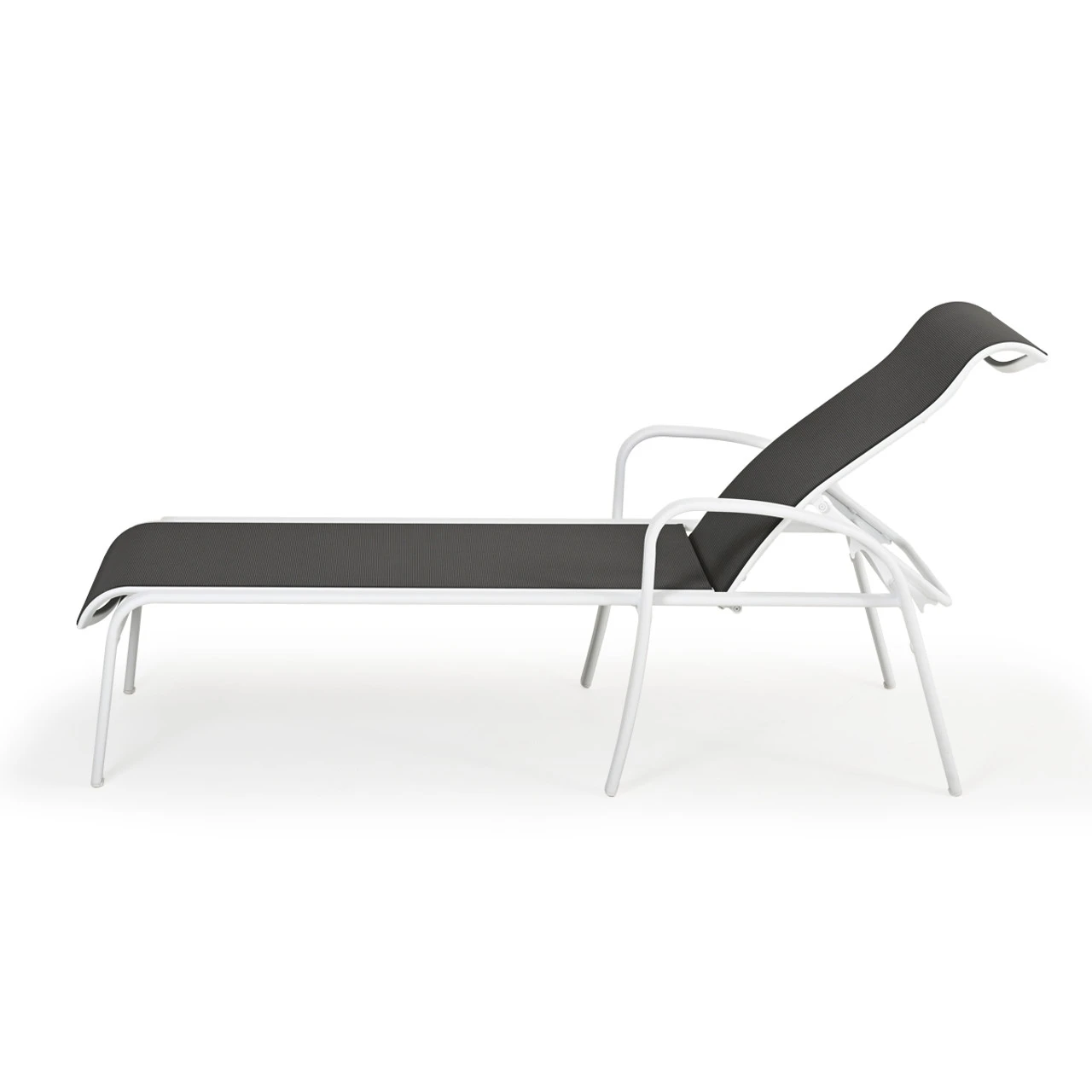 Madeira Outdoor Sling Chaise Lounge In Textured White With Dupione Smoke Sling - Image 5