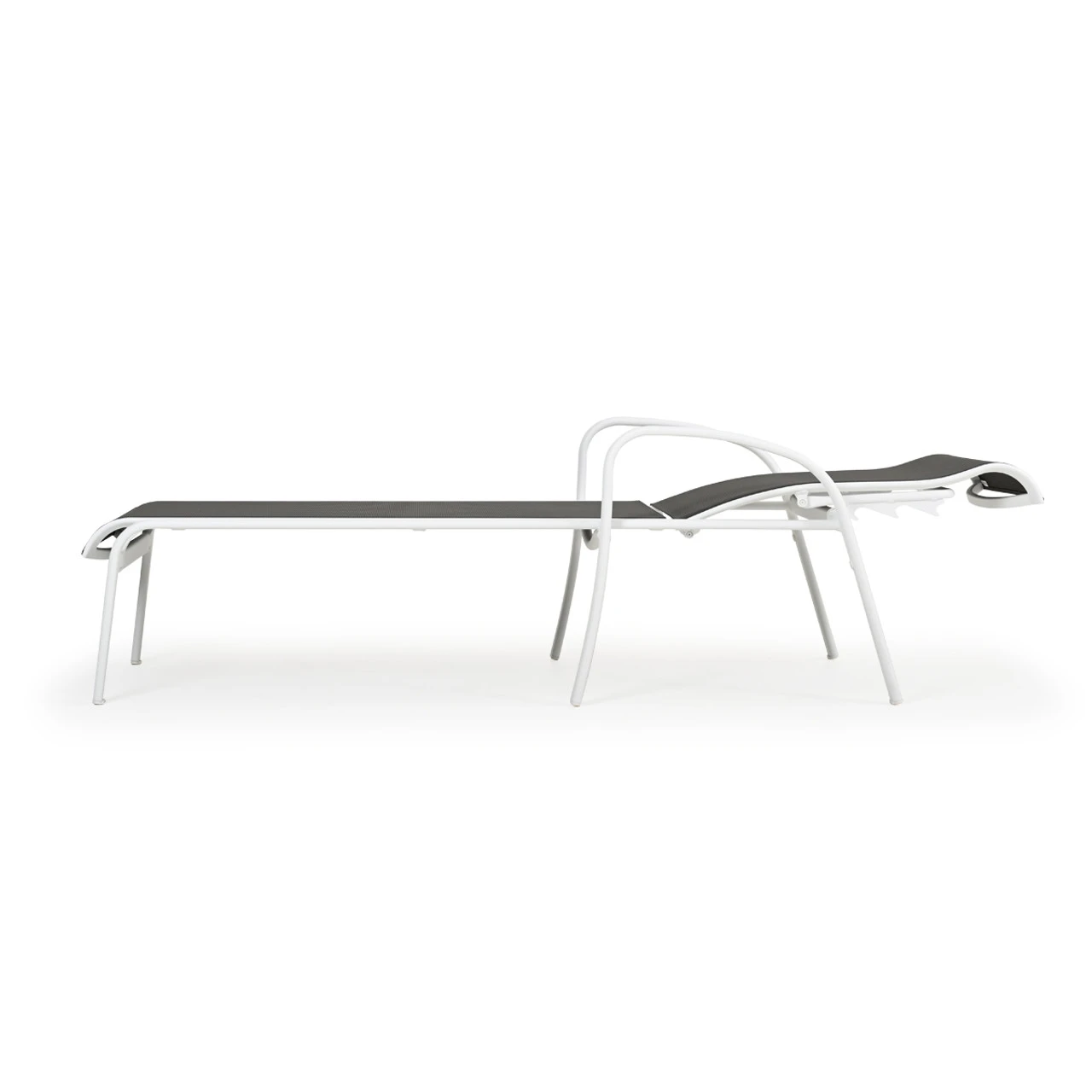 Madeira Outdoor Sling Chaise Lounge In Textured White With Dupione Smoke Sling - Image 4