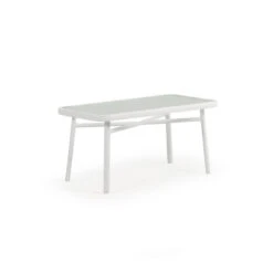 Madeira Outdoor Cocktail Table In Textured White With Glass Top