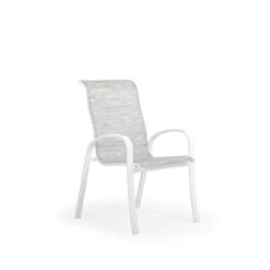 Madeira Outdoor Sling Dining Chair In Textured White With Caribbean Cane Sling