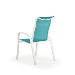 Madeira Outdoor Sling Dining Chair In Textured White With Dupione Lagoon Sling