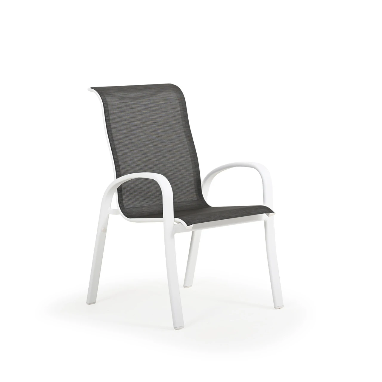 Madeira Outdoor Sling Dining Chair In Textured White With Dupione Smoke Sling - Image 5