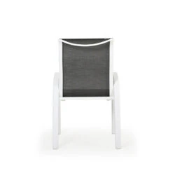 Madeira Outdoor Sling Dining Chair In Textured White With Dupione Smoke Sling