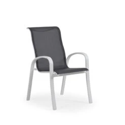 Madeira Outdoor Sling Dining Chair In Textured White With Dupione Poolside Sling