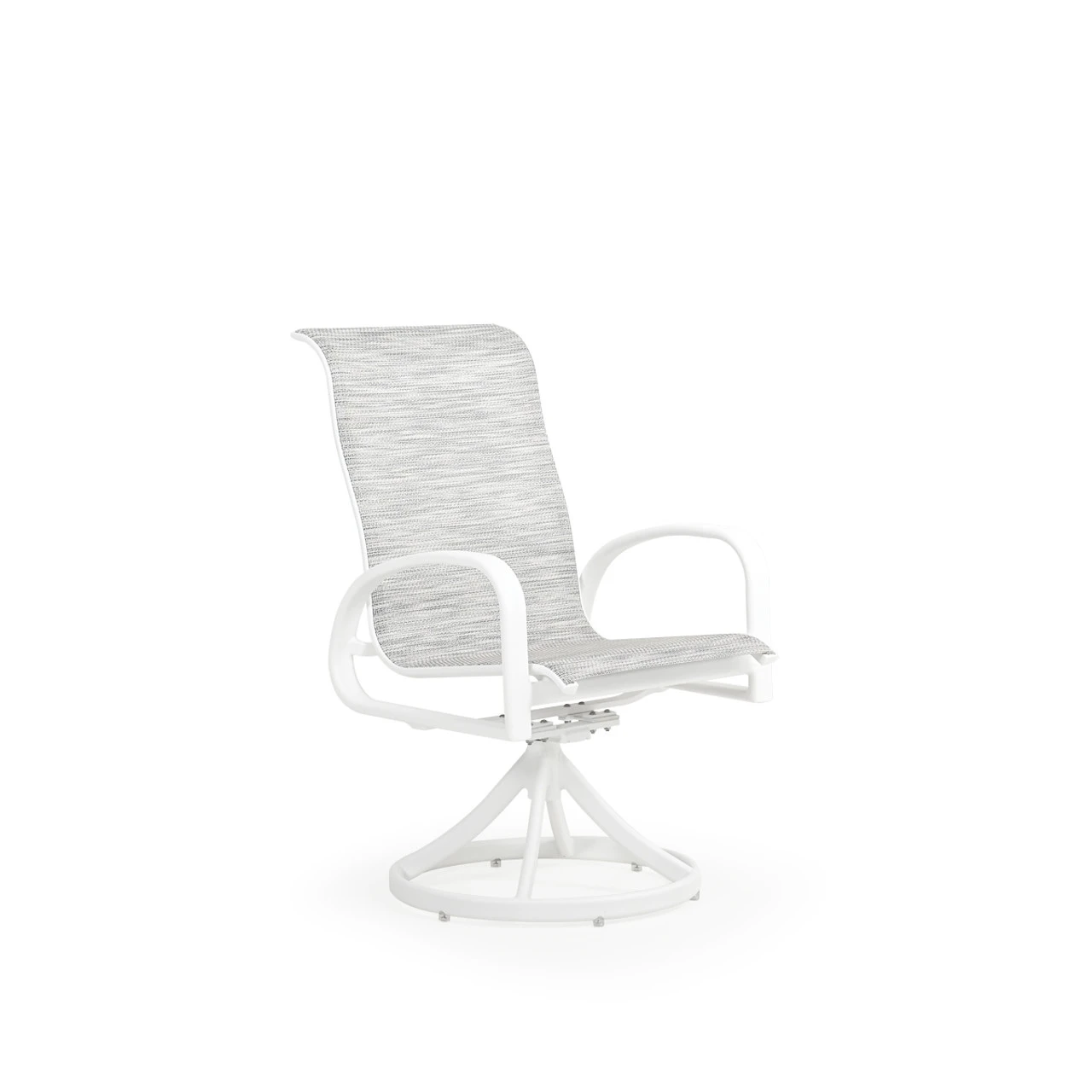 Madeira Outdoor Sling Swivel Dining Chair In Textured White With Caribbean Cane Sling