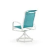 Madeira Outdoor Sling Swivel Dining Chair In Textured White With Dupione Lagoon Sling