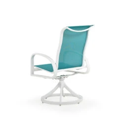 Madeira Outdoor Sling Swivel Dining Chair In Textured White With Dupione Lagoon Sling