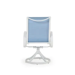 Madeira Outdoor Sling Swivel Dining Chair In Textured White With Dupione Poolside Sling