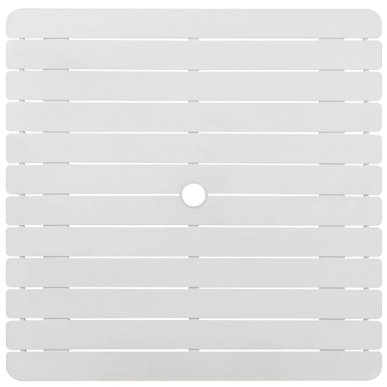 Madeira Outdoor 36" Square Aluminum Slat Top Bar Height Table In Textured White - Image 2