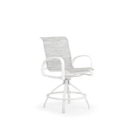 Madeira Outdoor Sling Counter Stool In Textured White With Caribbean Cane Sling