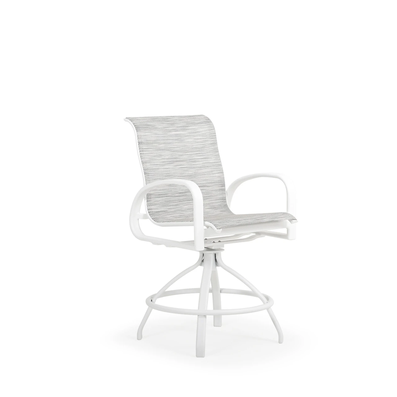 Madeira Outdoor Sling Counter Stool In Textured White With Caribbean Cane Sling