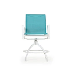 Madeira Outdoor Sling Counter Stool In Textured White With Dupione Lagoon Sling