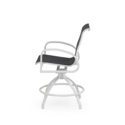 Madeira Outdoor Sling Counter Stool In Textured White With Dupione Smoke Sling