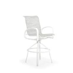 Madeira Outdoor Sling Bar Stool In Textured White With Caribbean Cane Sling