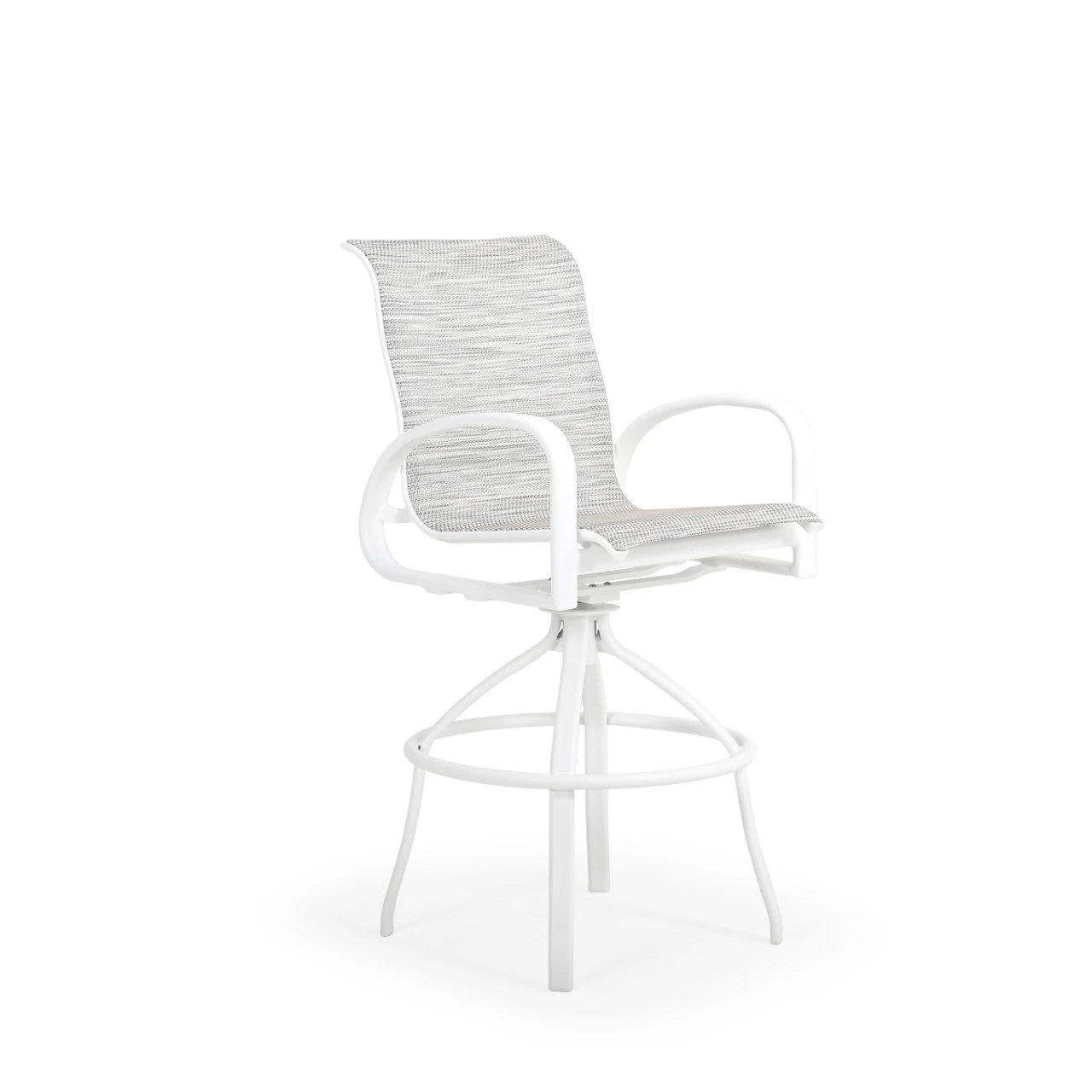 Madeira Outdoor Sling Bar Stool In Textured White With Caribbean Cane Sling