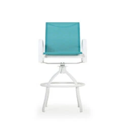 Madeira Outdoor Sling Bar Stool In Textured White With Dupione Lagoon Sling