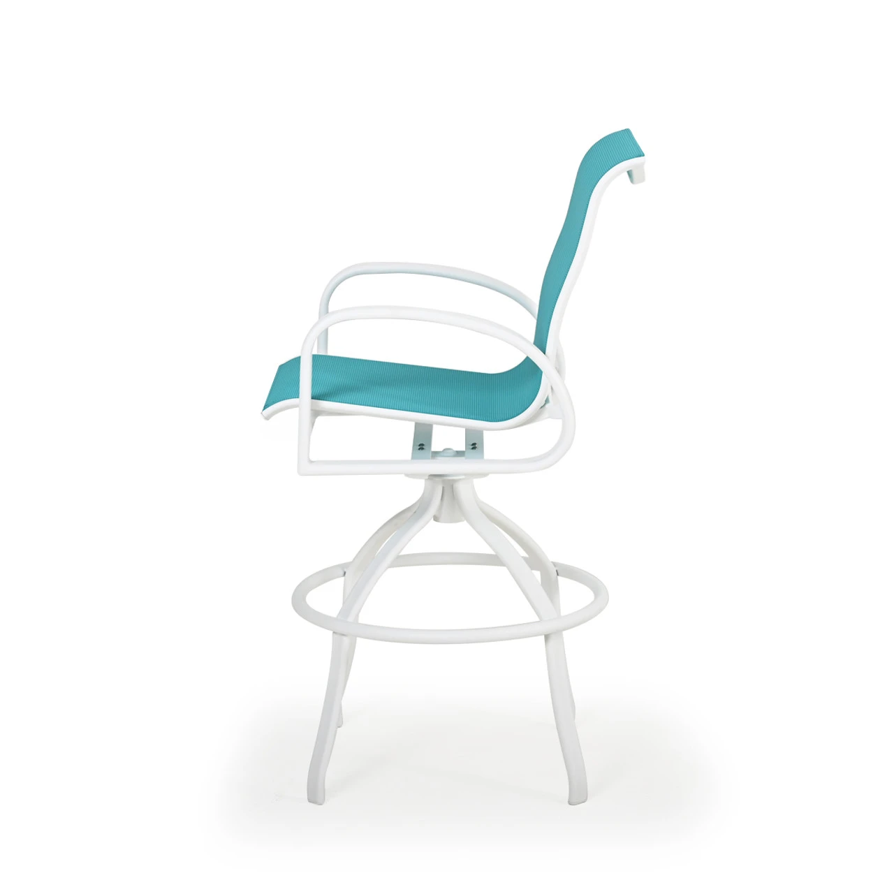 Madeira Outdoor Sling Bar Stool In Textured White With Dupione Lagoon Sling - Image 4