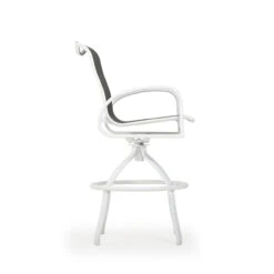 Madeira Outdoor Sling Bar Stool In Textured White With Dupione Smoke Sling