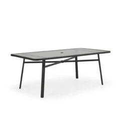 Cabana Outdoor 42" X 75" Rectangle Glass Top Dining Table In Charcoal