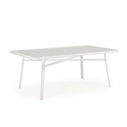 Madeira Glass Top 42" X 75" Rectangle Dining Table In Textured White