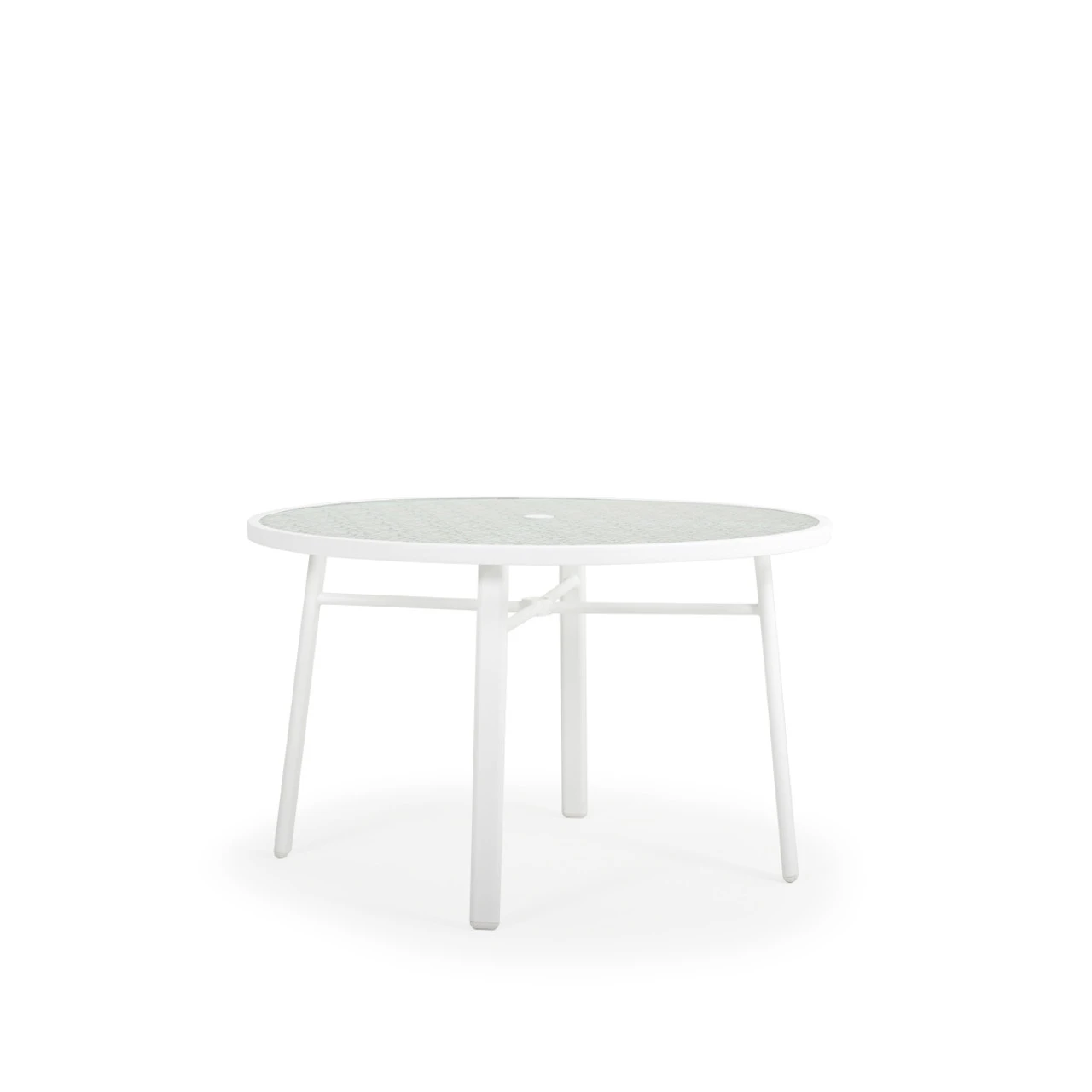 Madeira Outdoor 48" Round Glass Top Dining Table In Textured White - Image 4