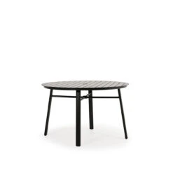 Madeira Outdoor 48" Round Aluminum Slat Top Dining Table In Midnight