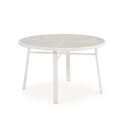 Madeira Outdoor 48" Round Glass Top Dining Table In Textured White