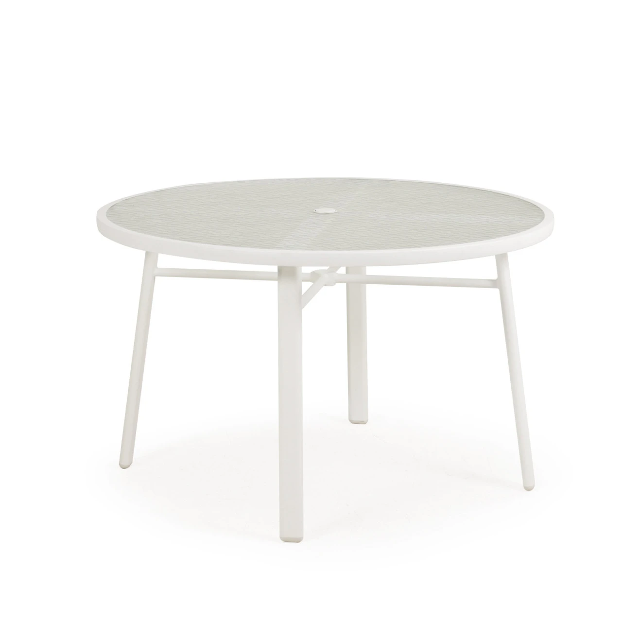 Madeira Outdoor 48" Round Glass Top Dining Table In Textured White