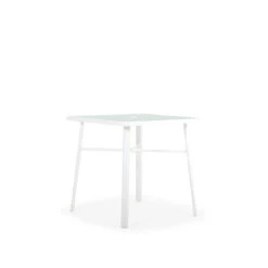 Madeira Outdoor 36" Square Glass Top Counter Height Table In Textured White