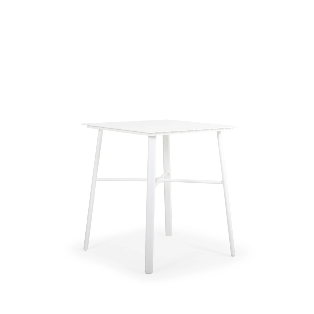 Madeira Outdoor 36" Square Aluminum Slat Top Bar Height Table In Textured White - Image 4