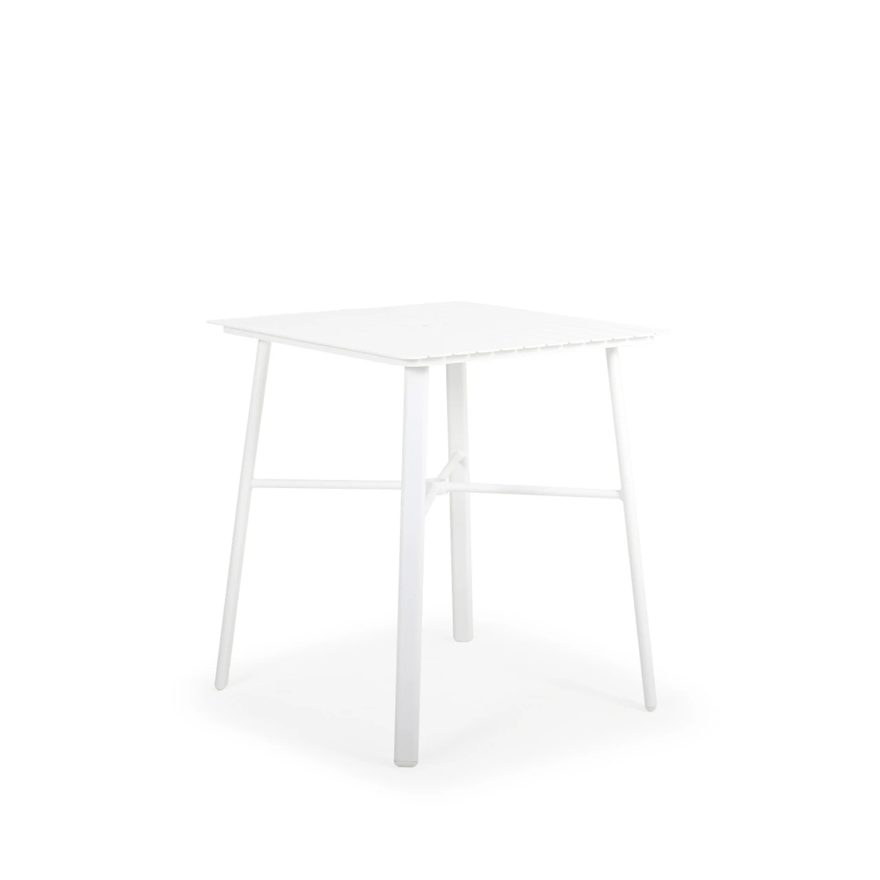 Madeira Outdoor 36" Square Aluminum Slat Top Bar Height Table In Textured White - Image 3