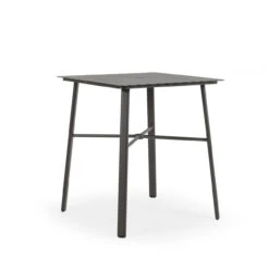 Madeira Outdoor 36" Square Aluminum Slat Top Bar Height Table In Textured White