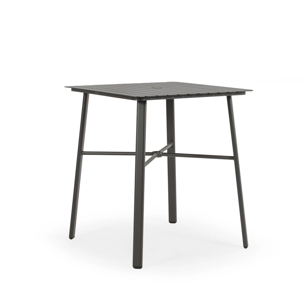 Madeira Outdoor 36" Square Aluminum Slat Top Bar Height Table In Textured White