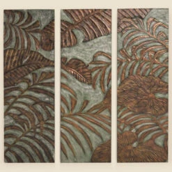 Indoor Wooden Set Of 3 Caladium Palm & Banana Leaf Wall Hanging