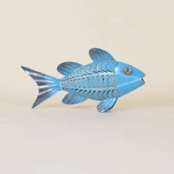 Indoor Blue Iron Fish With Green Accents