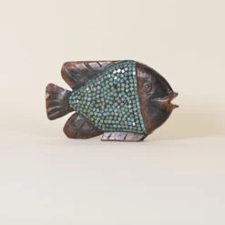 Indoor Wooden Fish With Blue Mosaic Body