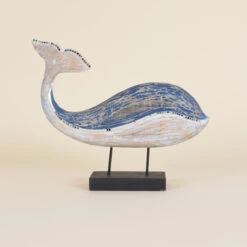 Indoor Blue Whale On Stand With Mirrored Mosaic Accent