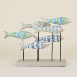 Indoor Set Of 6 Colorful Fish On Wood Stand