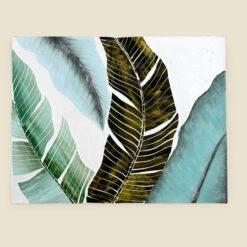Mosaic Leaves On Wood Wall Hanging, Teal & Green