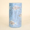 Wood Stool/Table, Aqua With White Fish Pattern