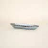 Boat Dish, Blue And White, Carved Wood