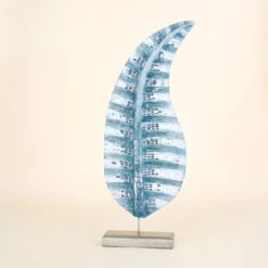 Mosaic Leaf On Stand, Light Blue And Teal