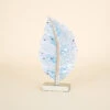 Wood Leaf On Grey Stand With Mosaics, Teal And White