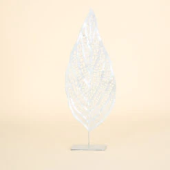 Metal Leaf On Stand, White Pearlized Finish